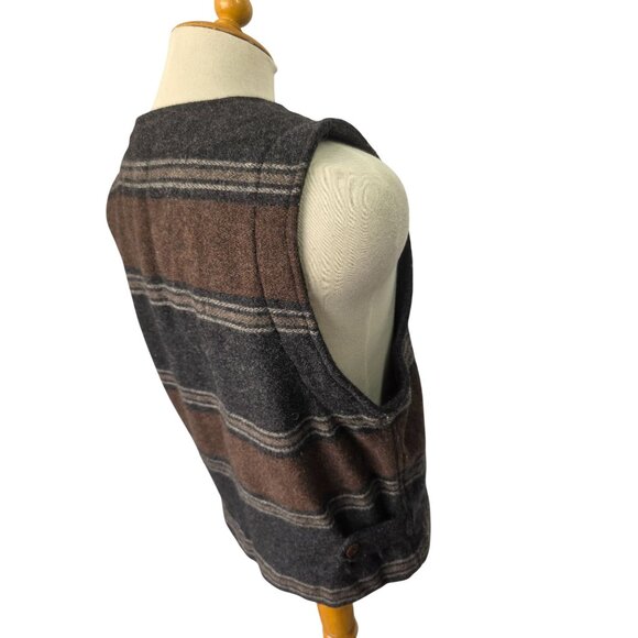 Vintage Banana Republic Wool Blend Vest Men Sz S Brown Gray Stripe Hong Kong - Picture 13 of 13